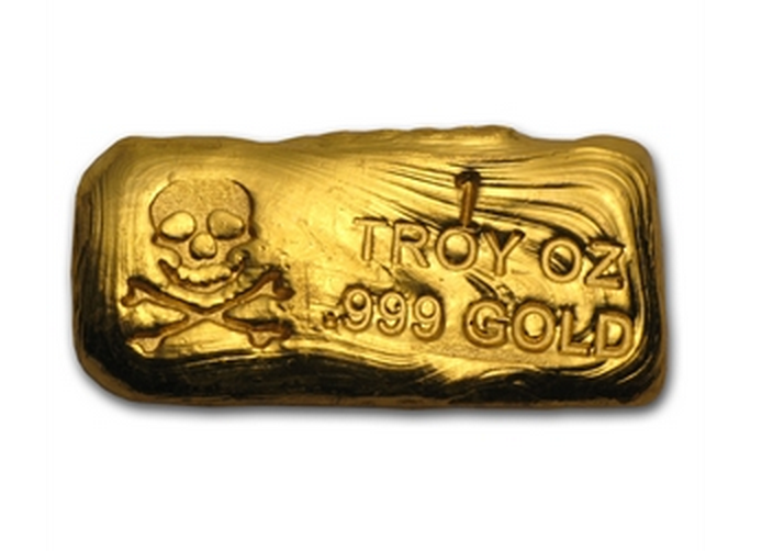 One Troy Ounce Skull n Bones Gold Bar